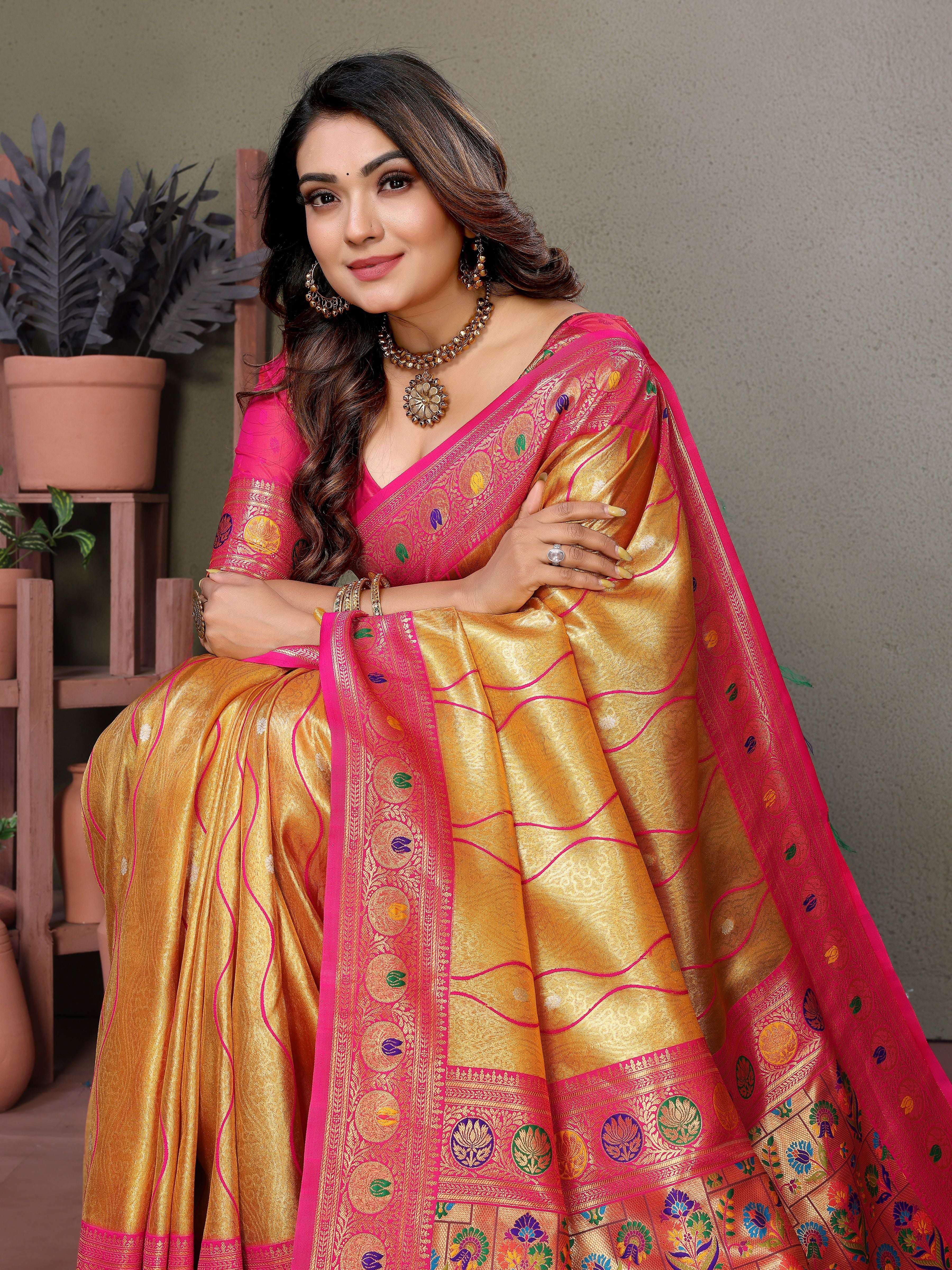 Woven Heavy Designer Banarasi Tissue Silk Mustard Ethnic Ceremonial Saree