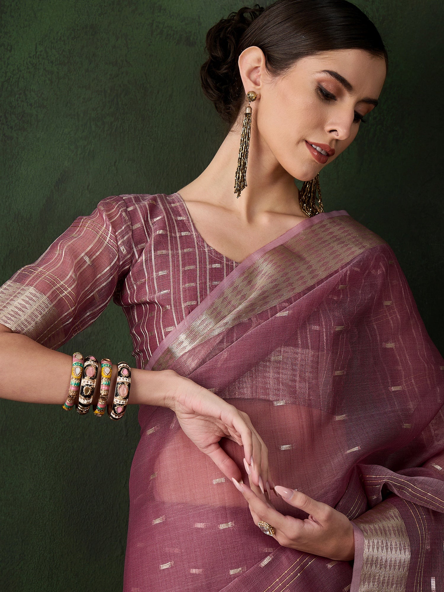 Woven Jacquard Designer Onion Khadi Organza Festive Saree
