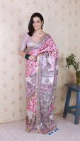 Woven Jari Border Designer Madhubani Digital Printed Grey Tussar Silk Saree