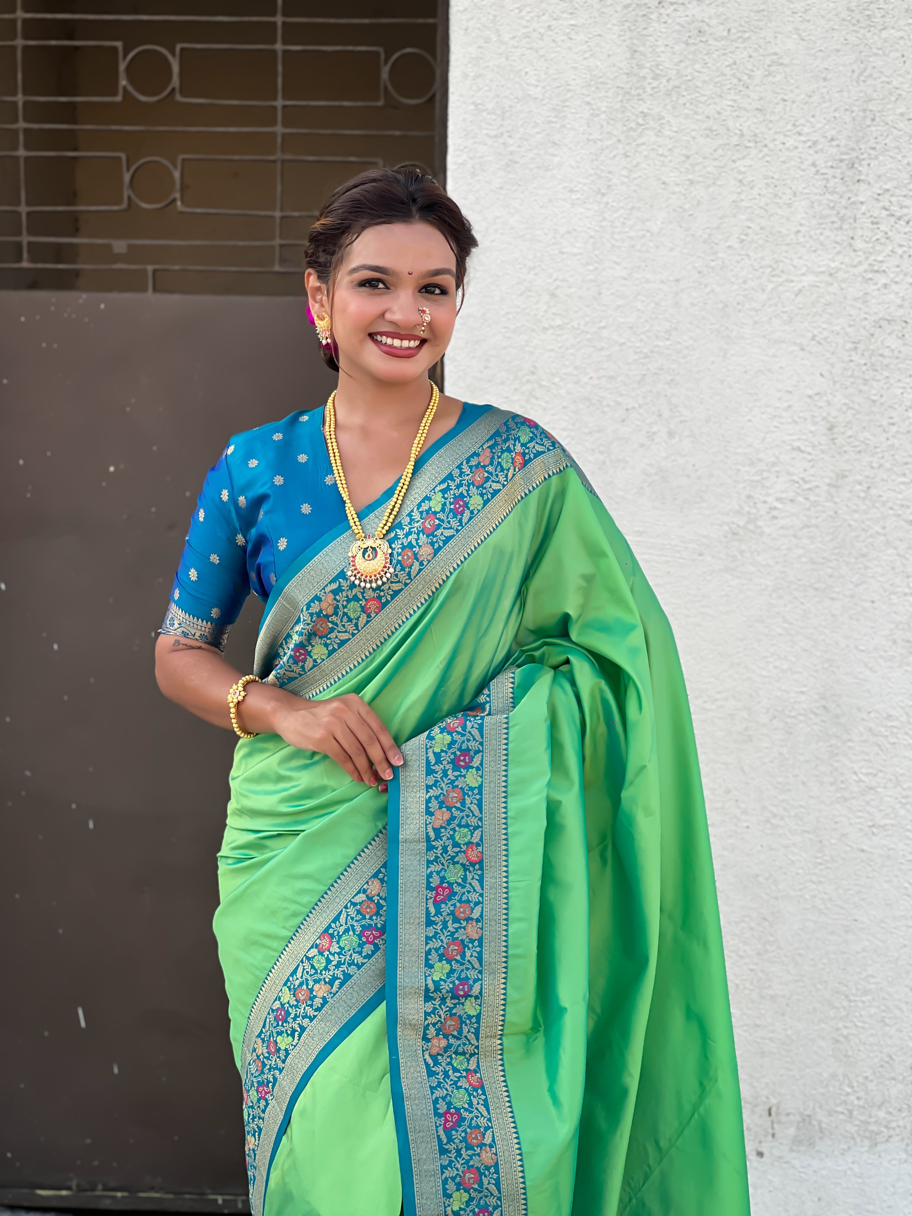 Woven Kadiyal Paithani Gala Designer Olive Soft Silk Ethnic Saree