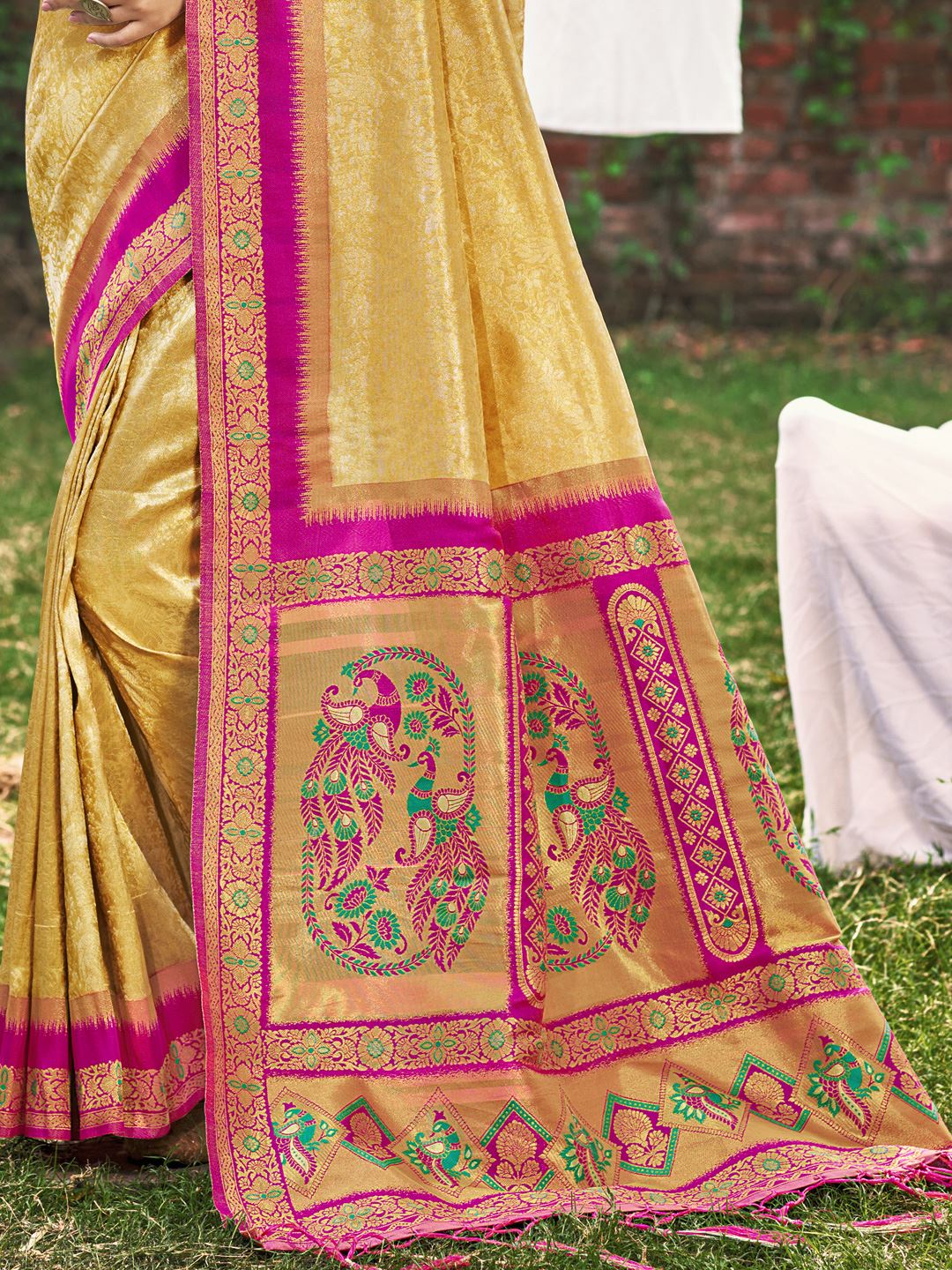 Yellow Banarasi Silk Woven Work Saree