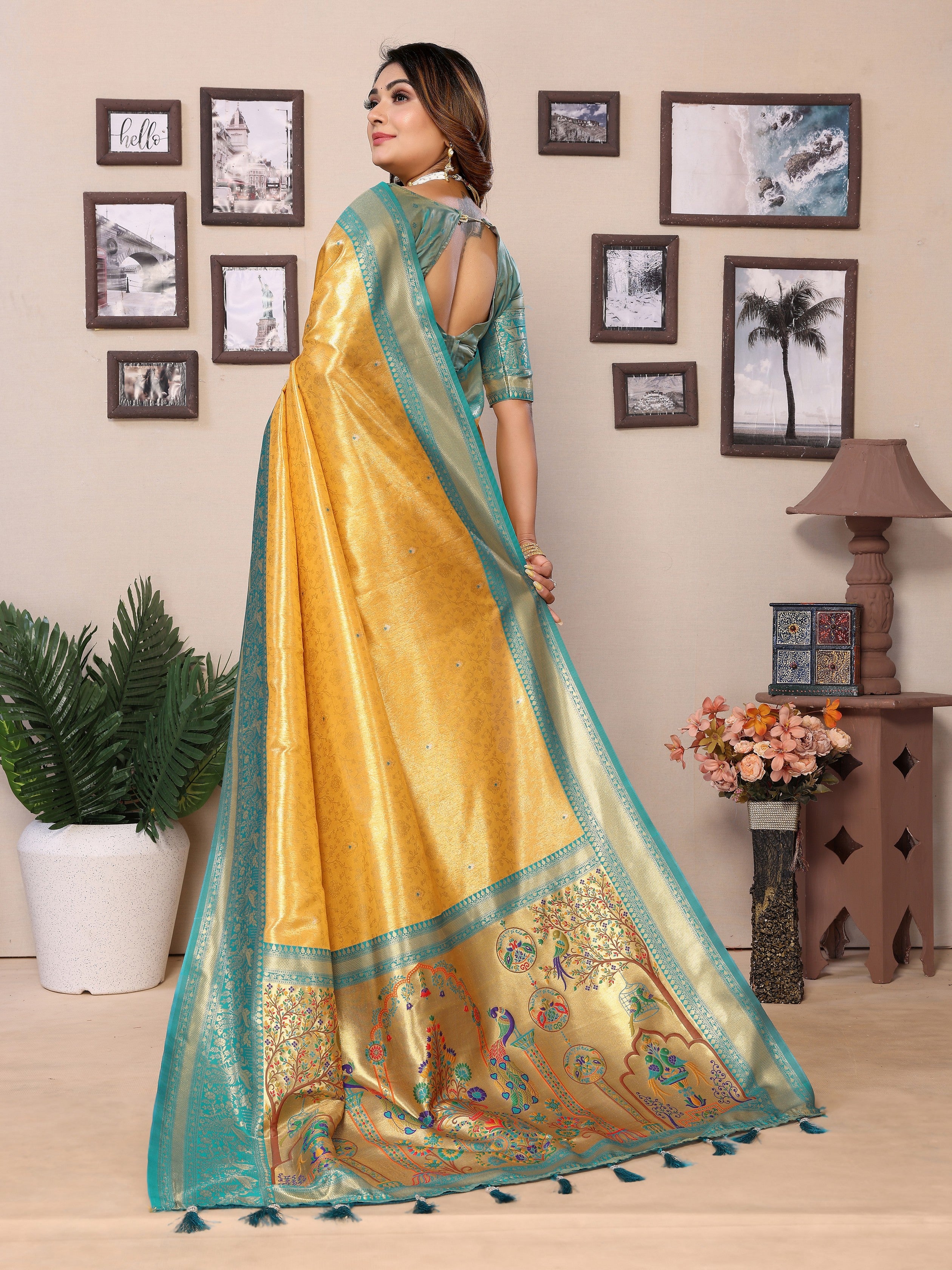 Yellow Banarasi Tissue Silk Heavy Woven Jari Designer Ceremonial Saree