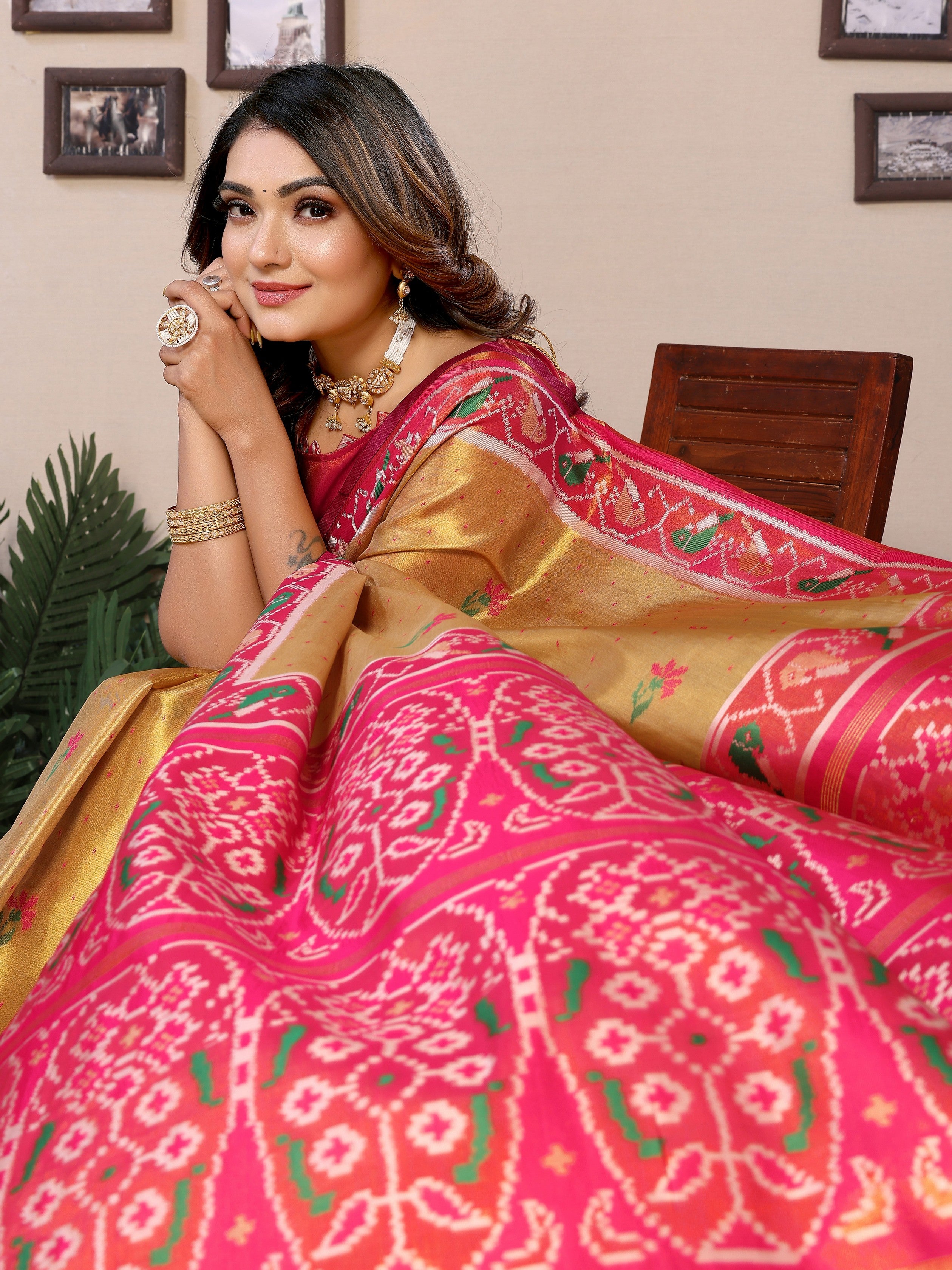 Yellow Banarasi Tissue Silk Woven Patola Designer Ethnic Indian Saree