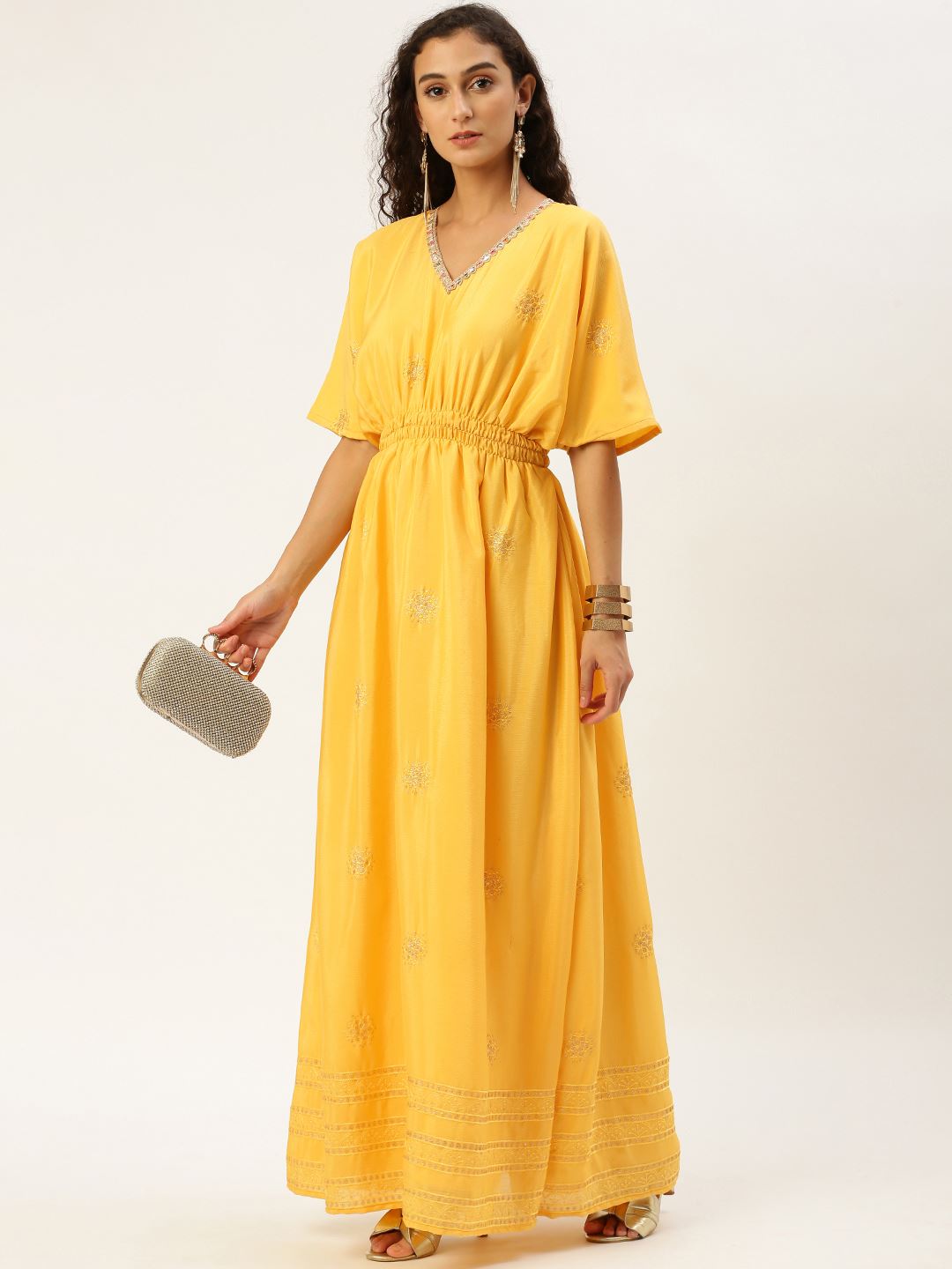 Yellow Chiffon Dresses with Thread Embroidered Work