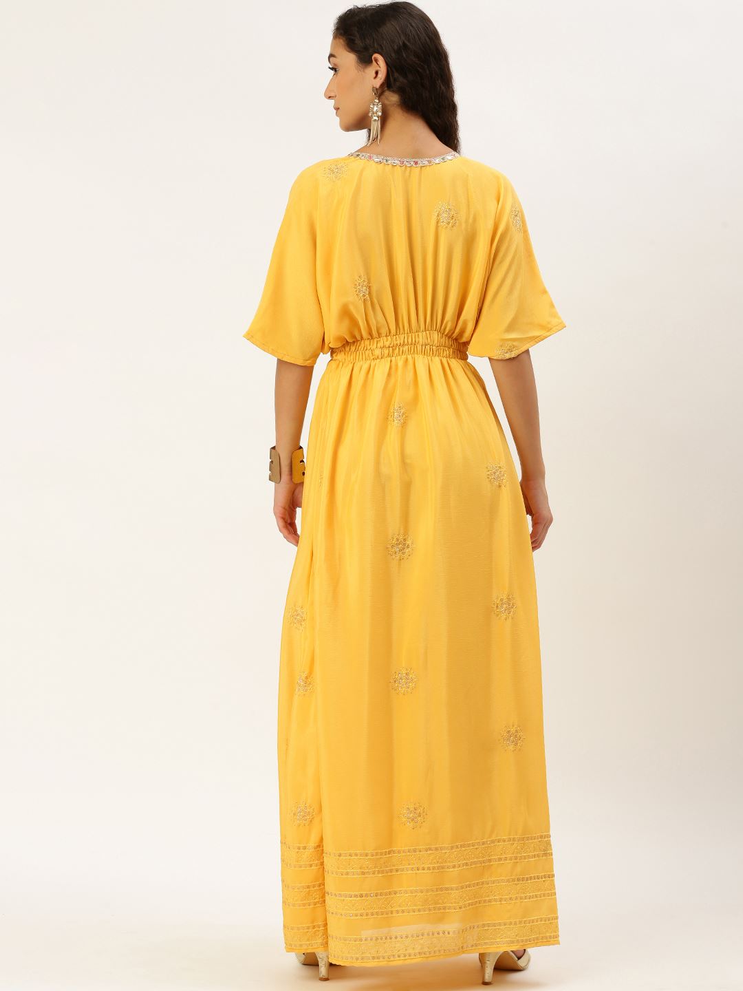 Yellow Chiffon Dresses with Thread Embroidered Work