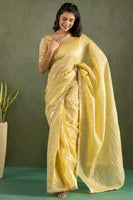 Yellow Chiffon Ready To Wear Saree For Graceful Bollywood Style Saree