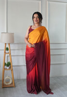 Yellow Chinon Pedding Solid Designer Ready To Wear Saree