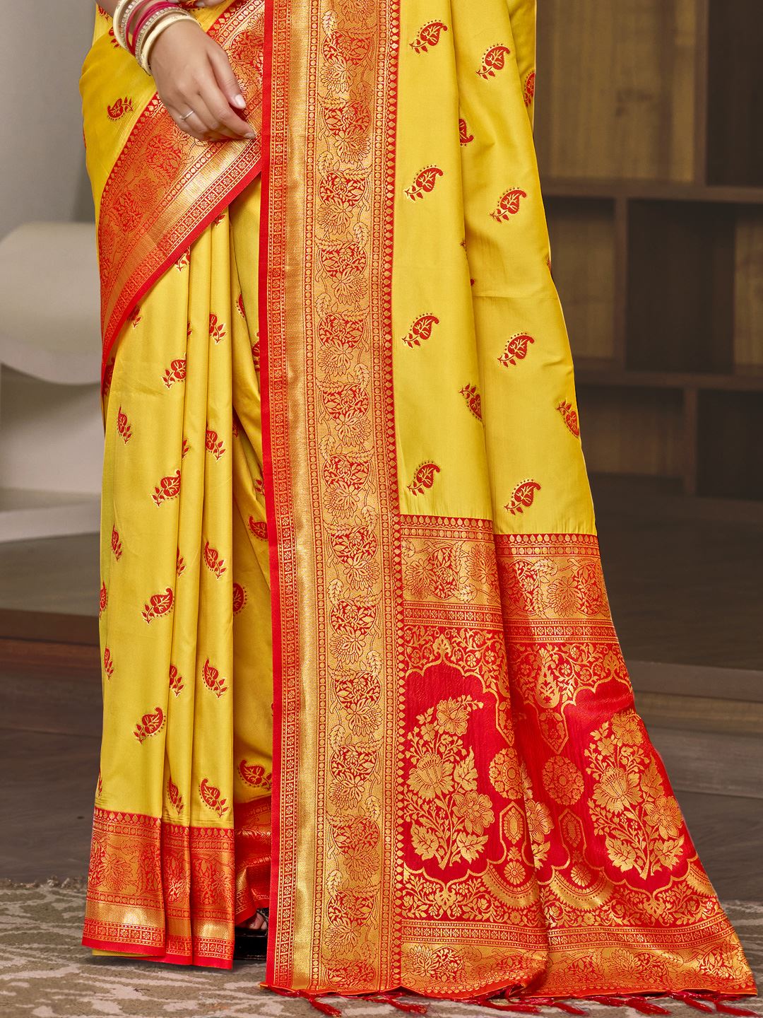 Yellow Color Jacquard Silk Saree