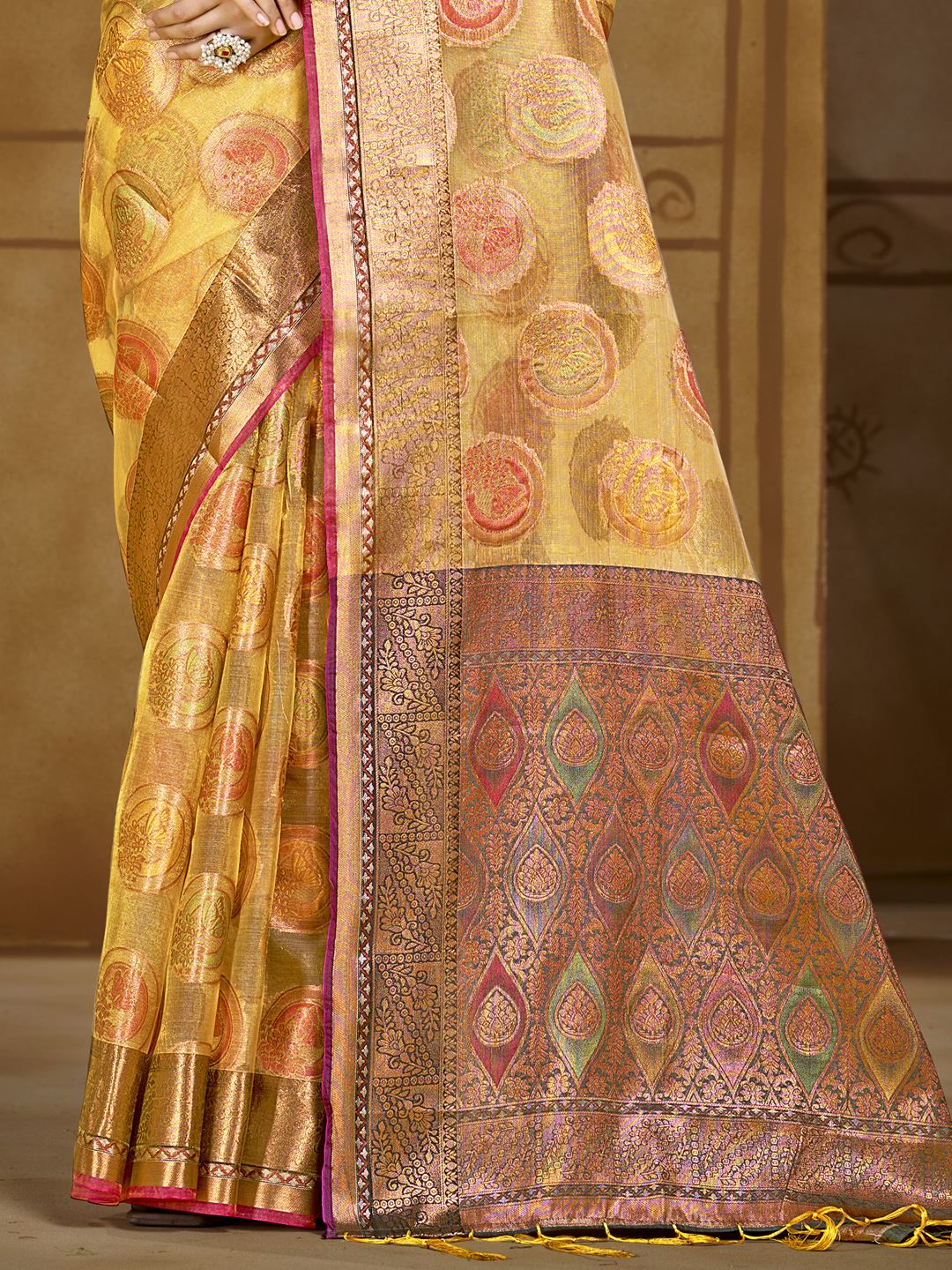 Yellow Color Organza Silk Saree