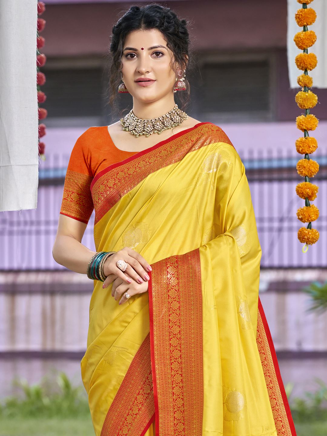 Yellow Color Silk Weaving Classic  Saree