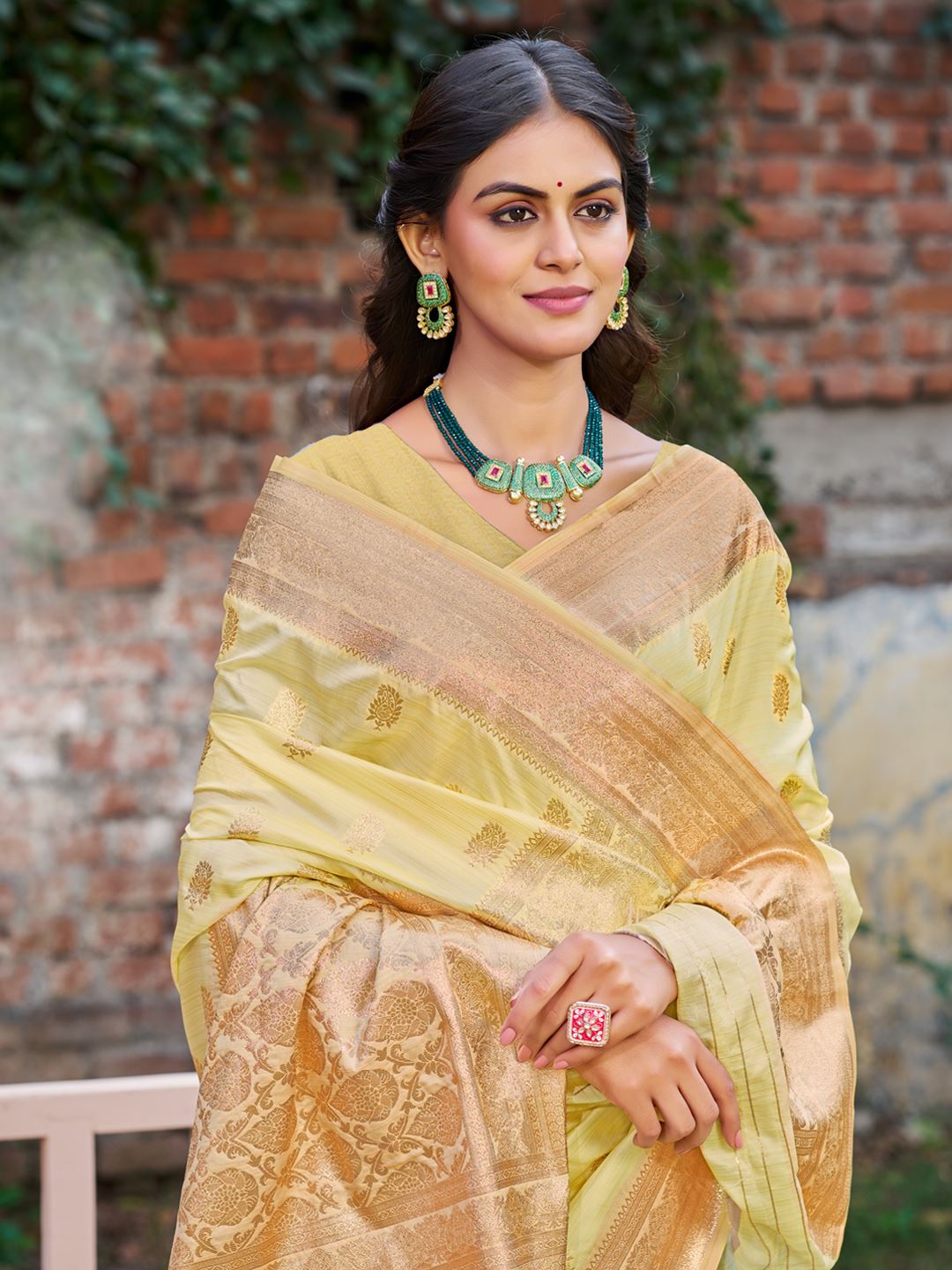 Yellow  Colour Woven Silk Saree