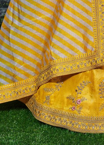 Yellow Embroidery Mulberry Silk Wedding Lehenga Choli