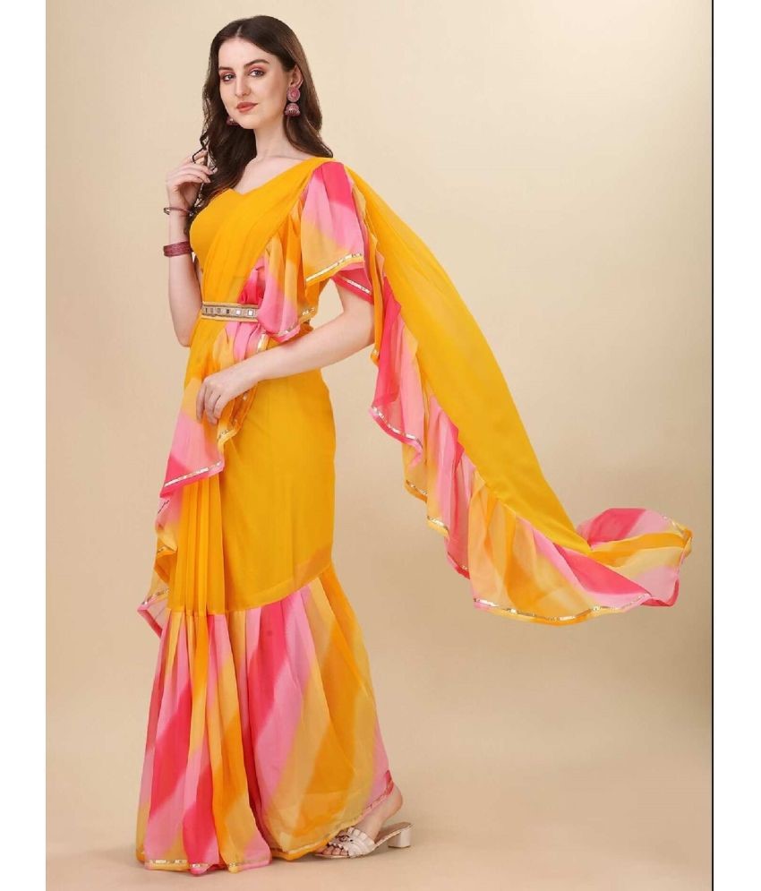 Yellow Georgette Saree With Ruffle Saree
