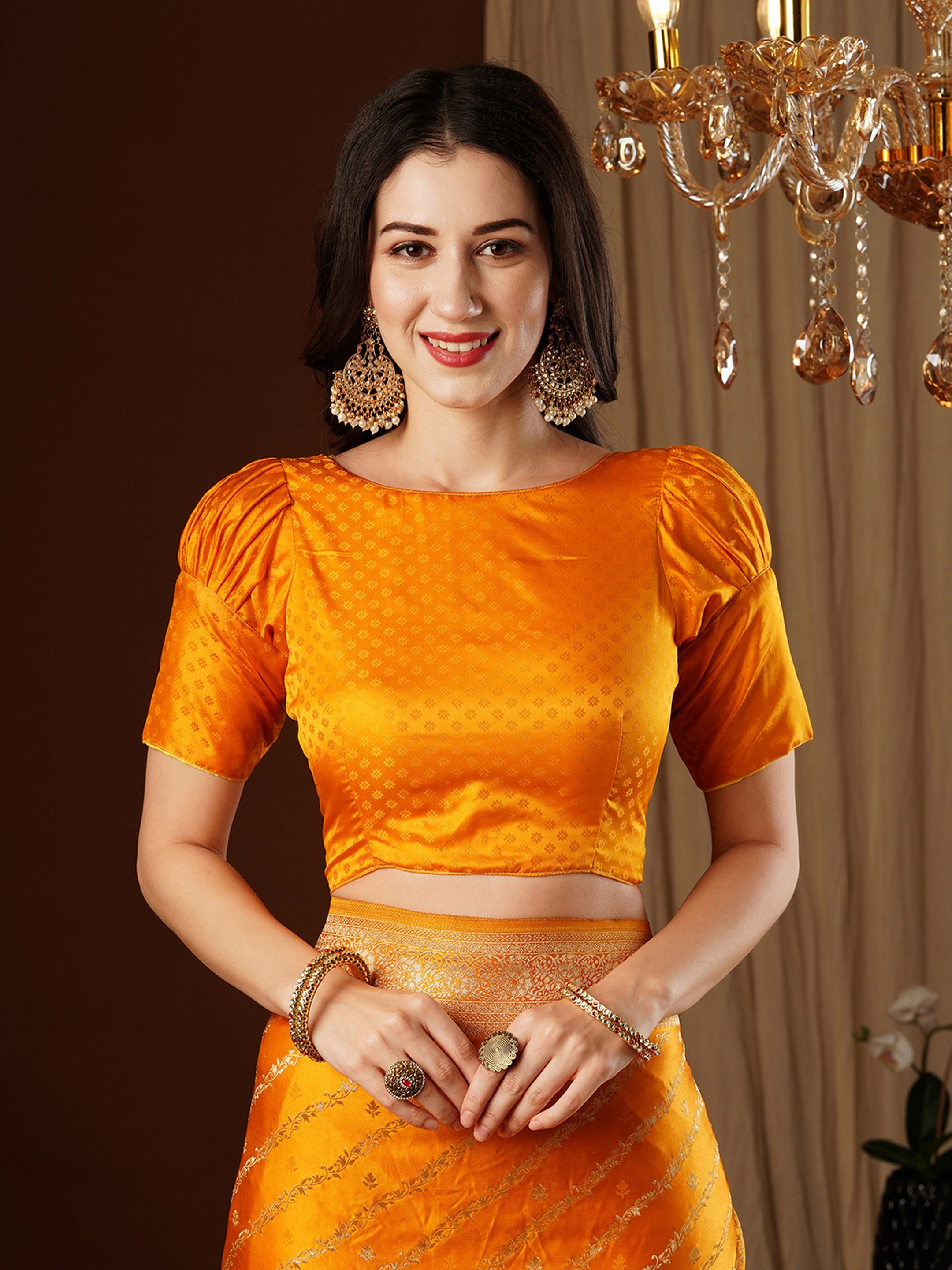 Yellow Glamorous Jacquard Designer Satin Silk Saree