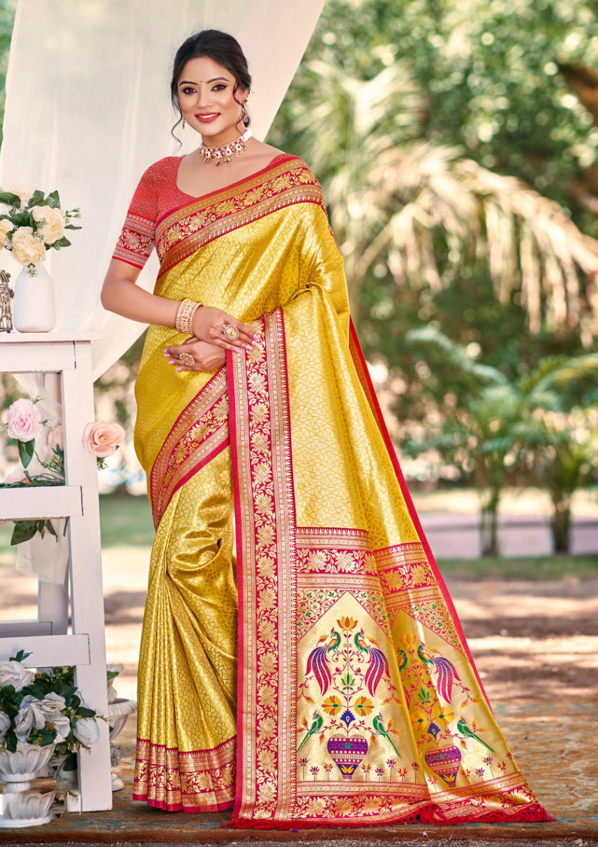 Yellow  Kanjivaram Silk Saree With Elegant Flow and Traditional Feel