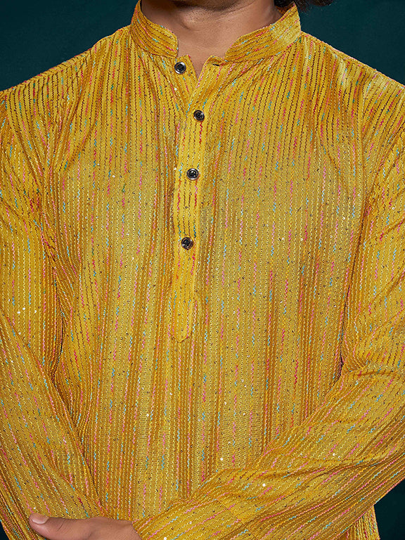 Yellow Kurta Payjama with Sequins Embroidery – Traditional with a Twist