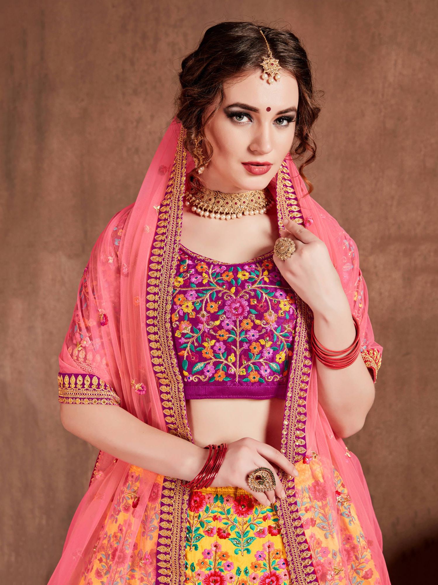 Yellow Lehenga Choli With Thread, Dori, Zari, Sequins Embroidery With Stone Work