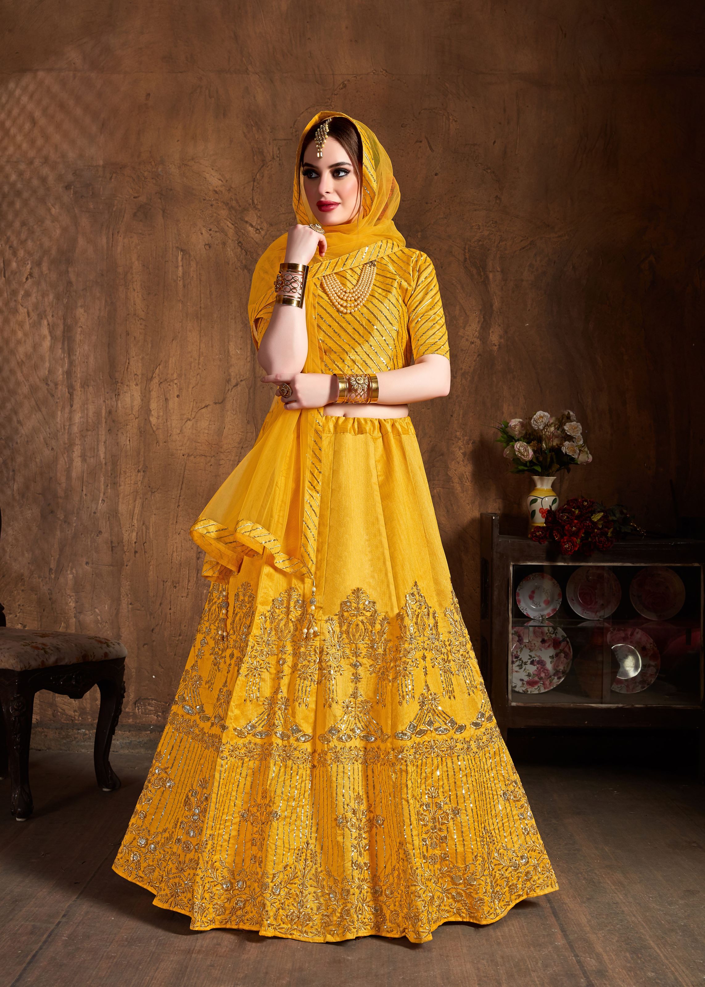 Yellow Lehenga Choli With Zari, Sequins Embroidery And Diamond Work