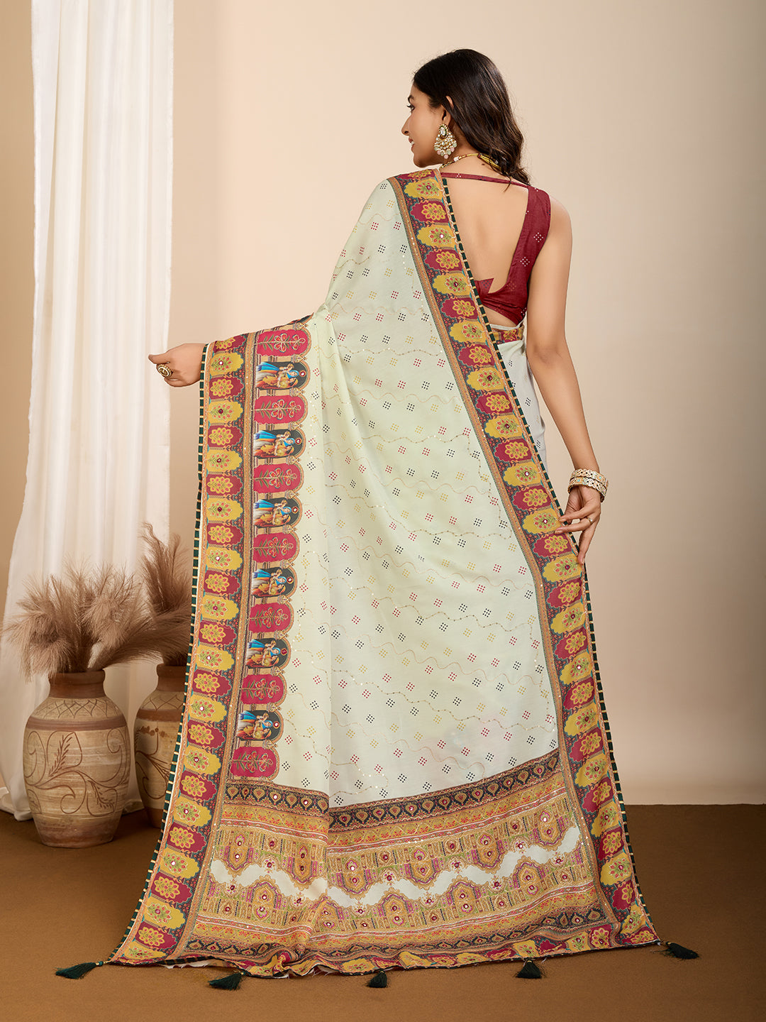 Yellow Muslin Cotton Designer Digital Printed Ethnic Ceremonial Saree