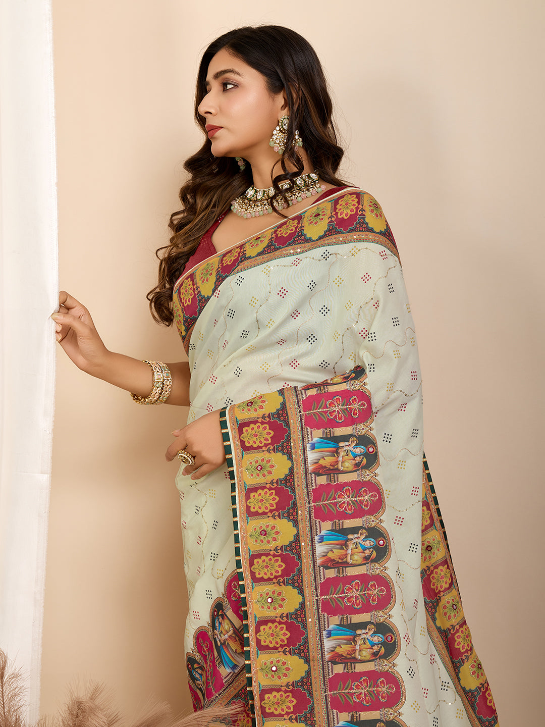 Yellow Muslin Cotton Designer Digital Printed Ethnic Ceremonial Saree