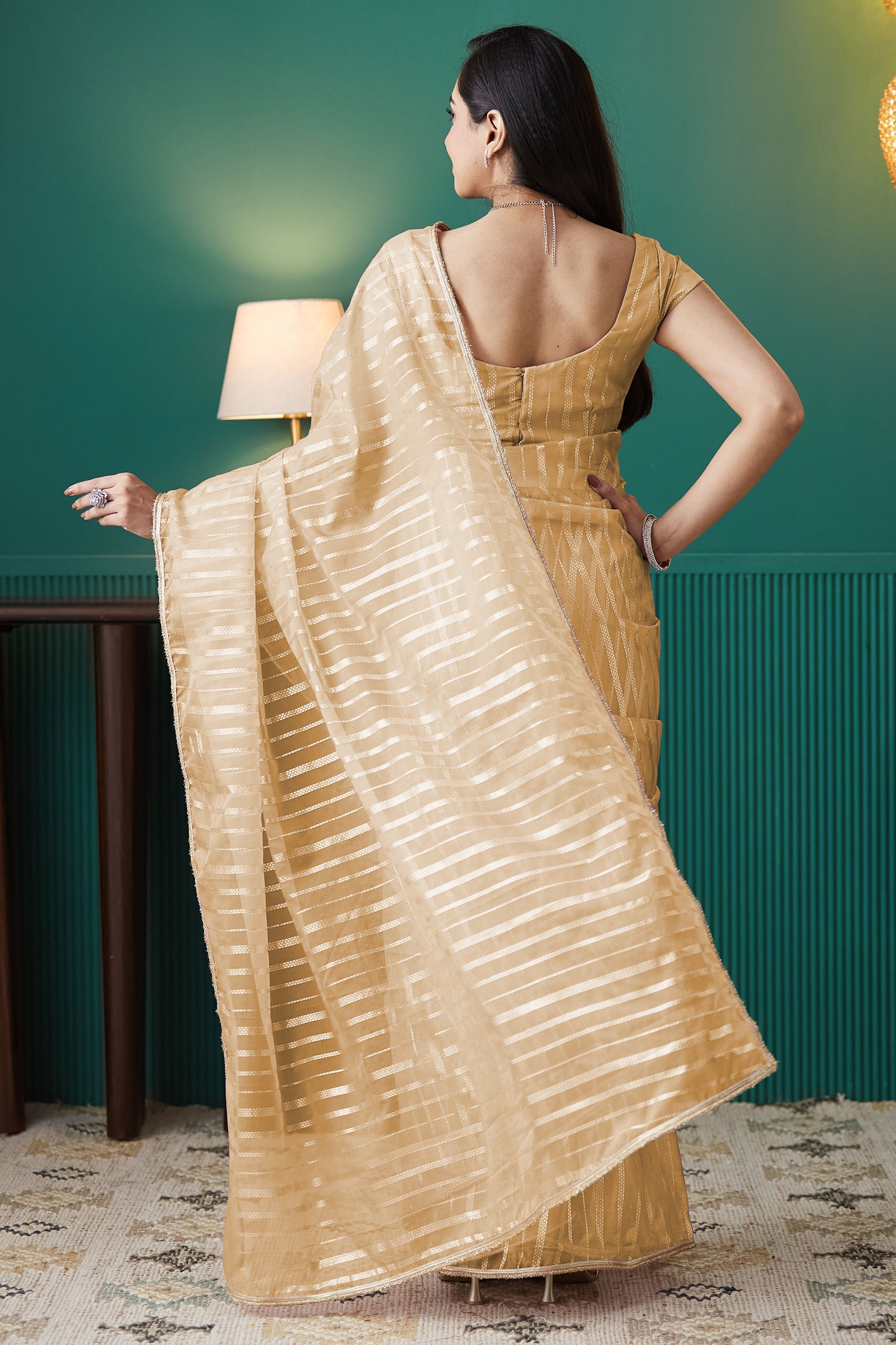 Yellow Organza Designer Foil Printed Partywear Saree