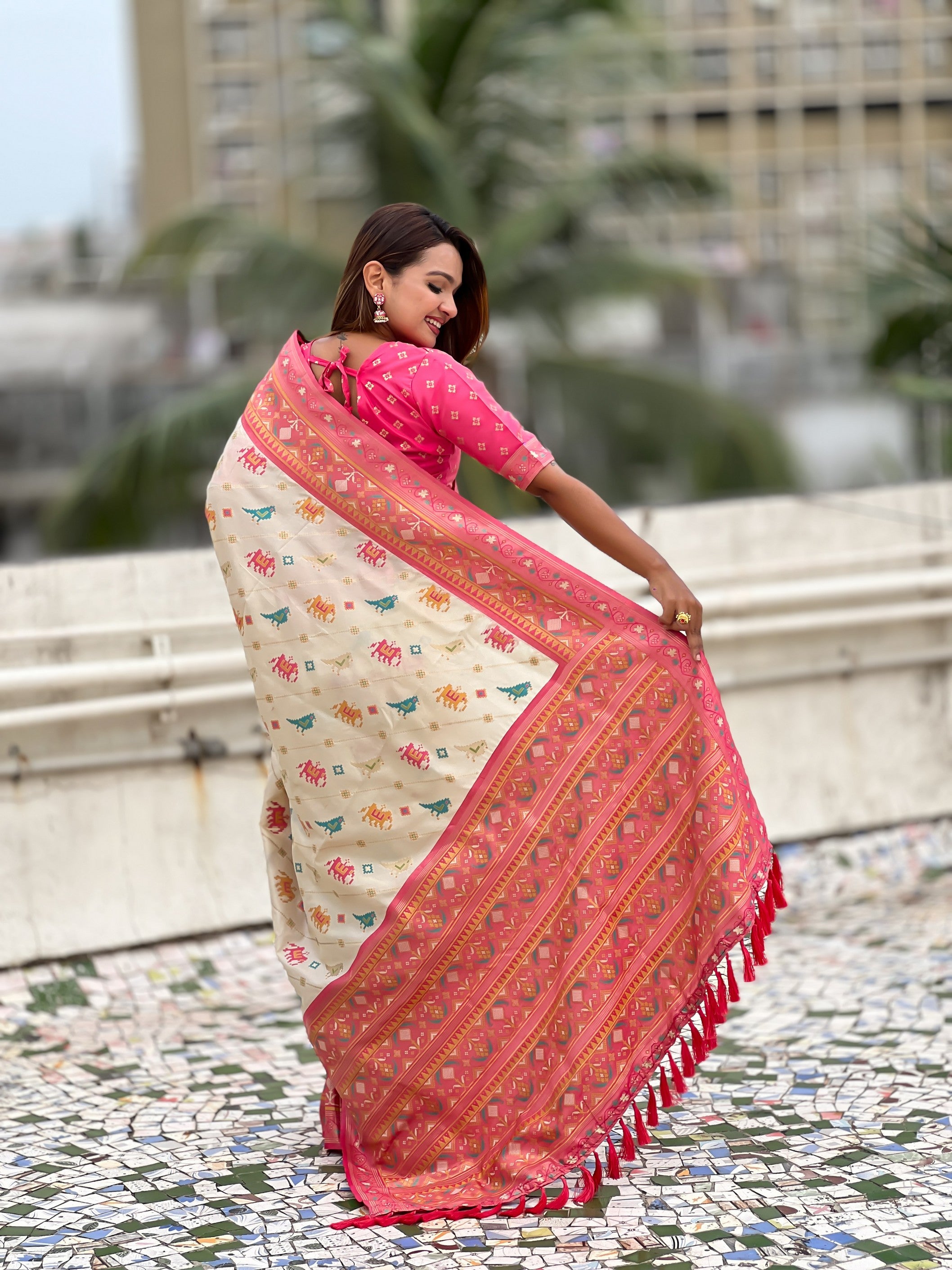 Yellow Patola Silk Saree With Woven Meenakari Ikkat Designer For Festive Looks