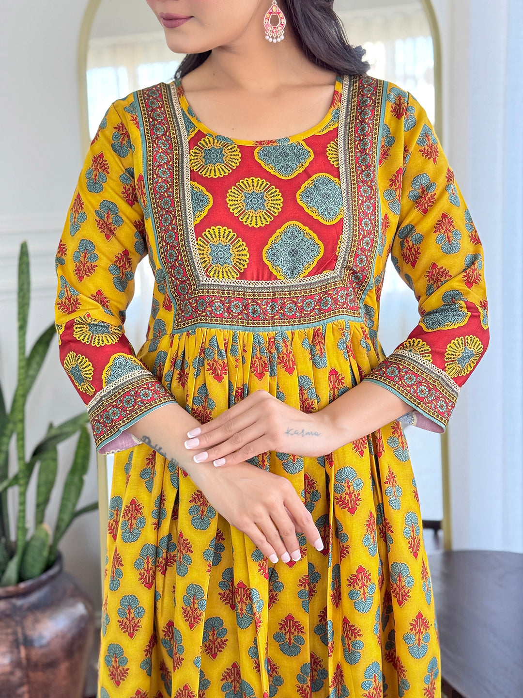 Yellow Rayon Elegant Kurta Pant Set With Print