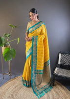 Yellow Silk Blend Saree With Zari and Woven Work