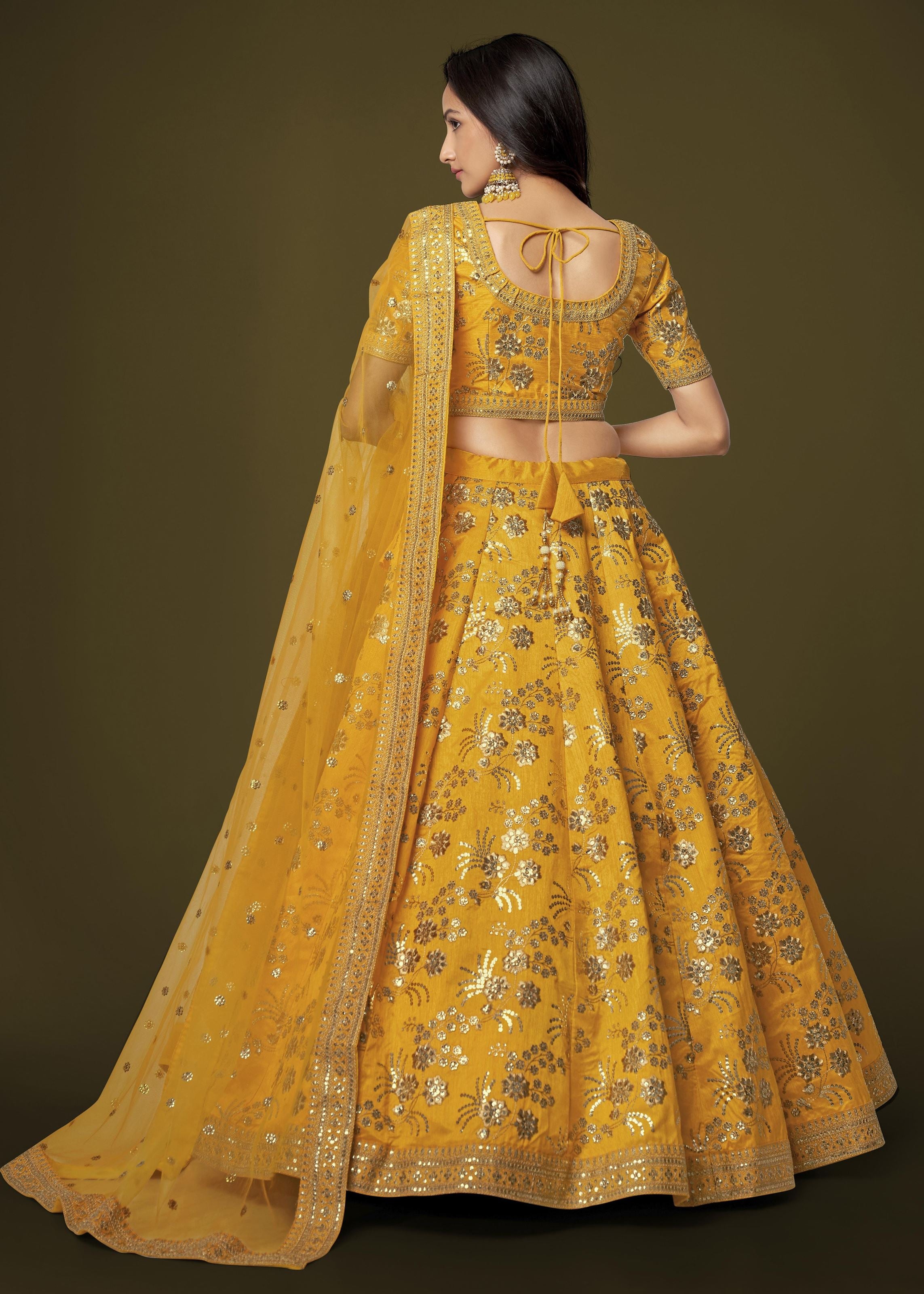 Yellow Slub Silk Lehenga Choli With Zari Sequins and Dori Embroidery Work