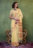 Yellow Spun Cotton Saree With  Jacquard Woven Work