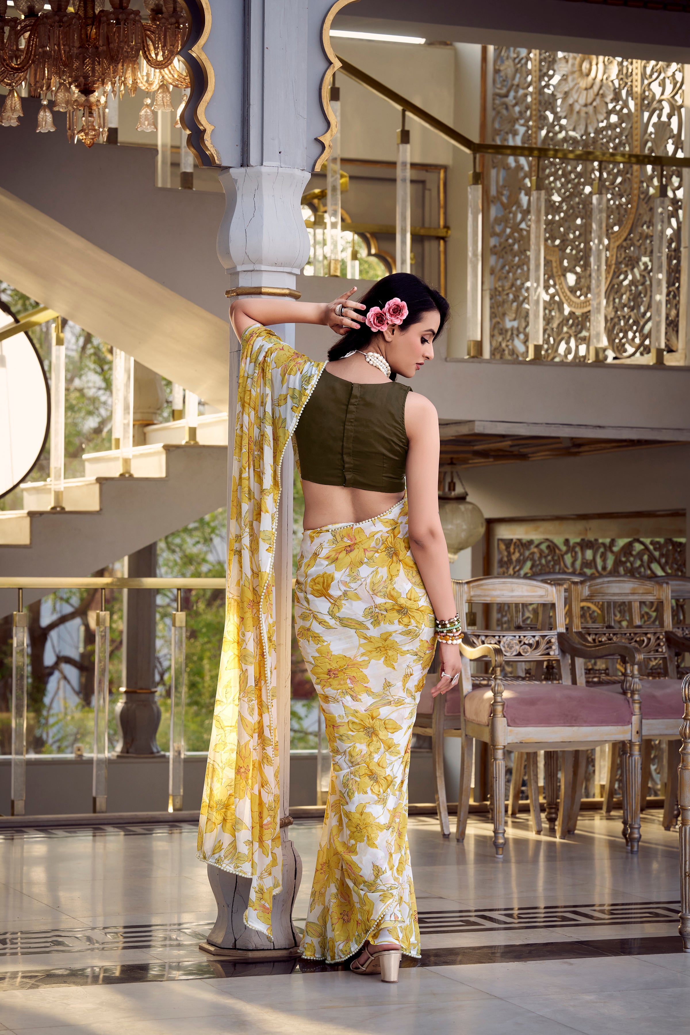 Yellow Weightless Marble Sarees for Effortless Elegance