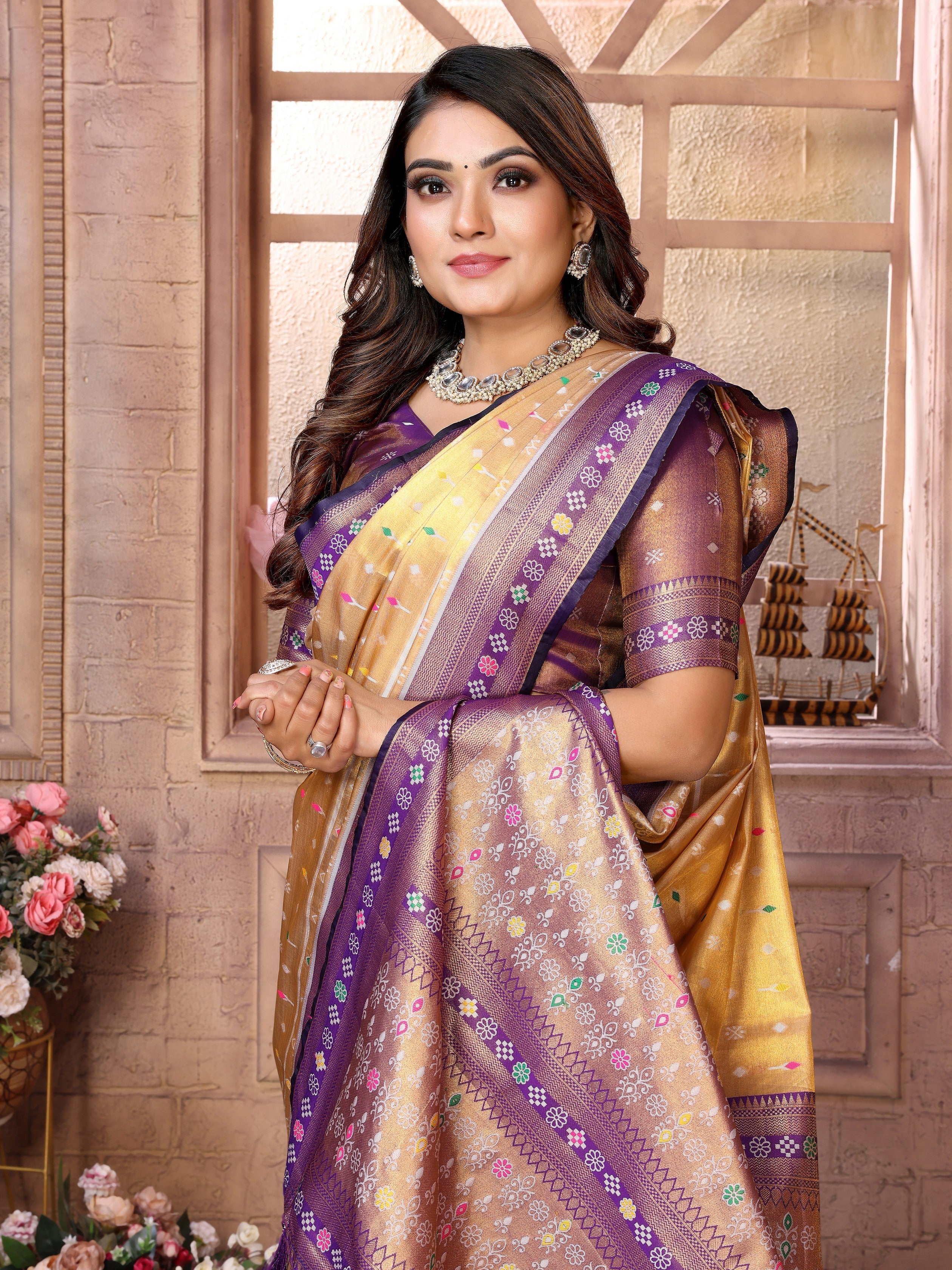Yellow Woven Patola Designer Banarasi Tissue Silk Saree