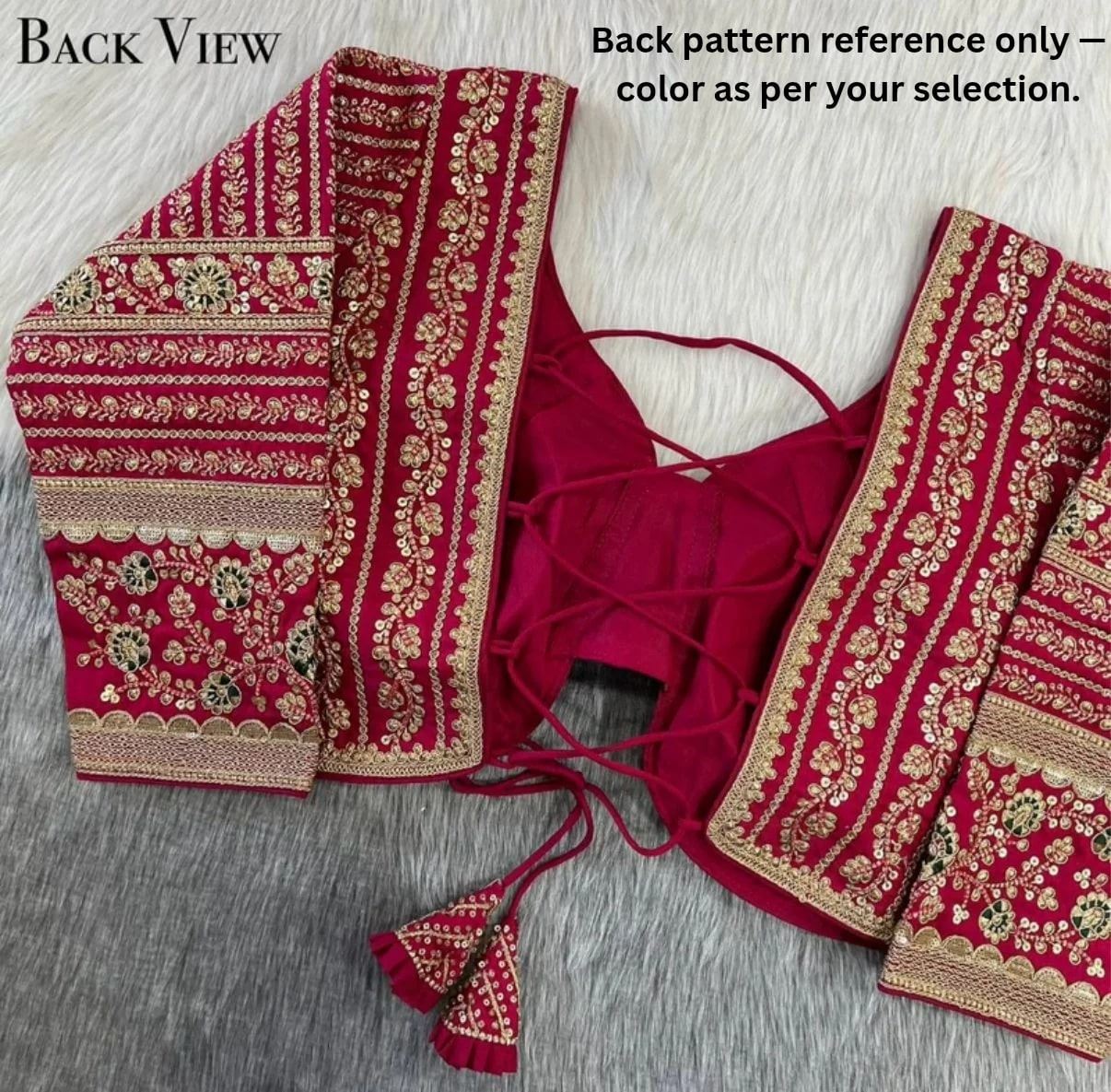 Golden Beautiful Long Sleeves Backless Bridal Blouse With Embroidery  Sequins Work